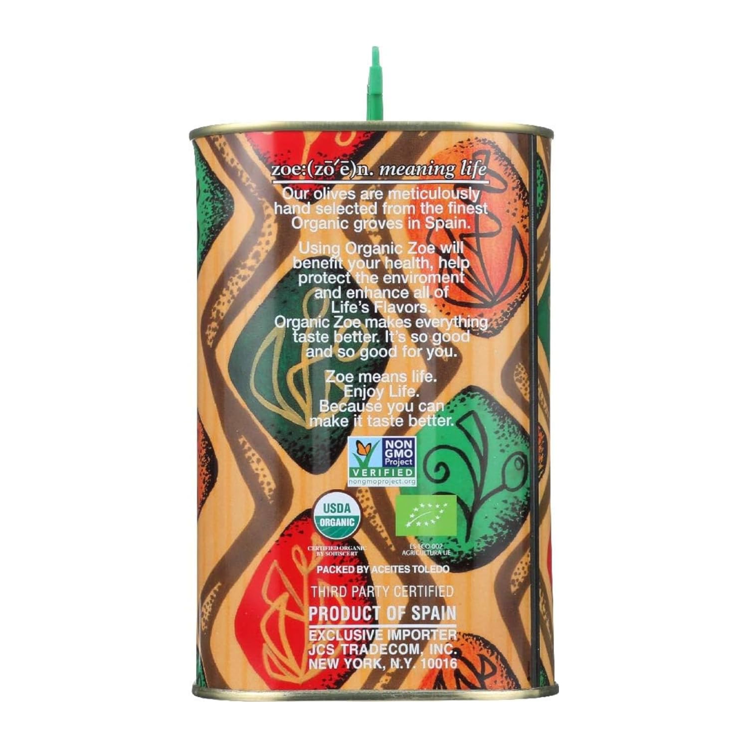 ZOE Organic EVOO 2.5L tin, side view