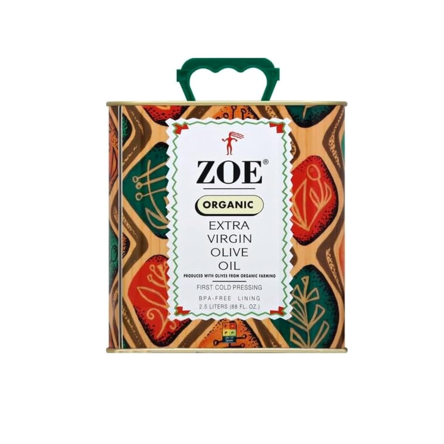 ZOE Organic EVOO 2.5L tin, hero pack shot