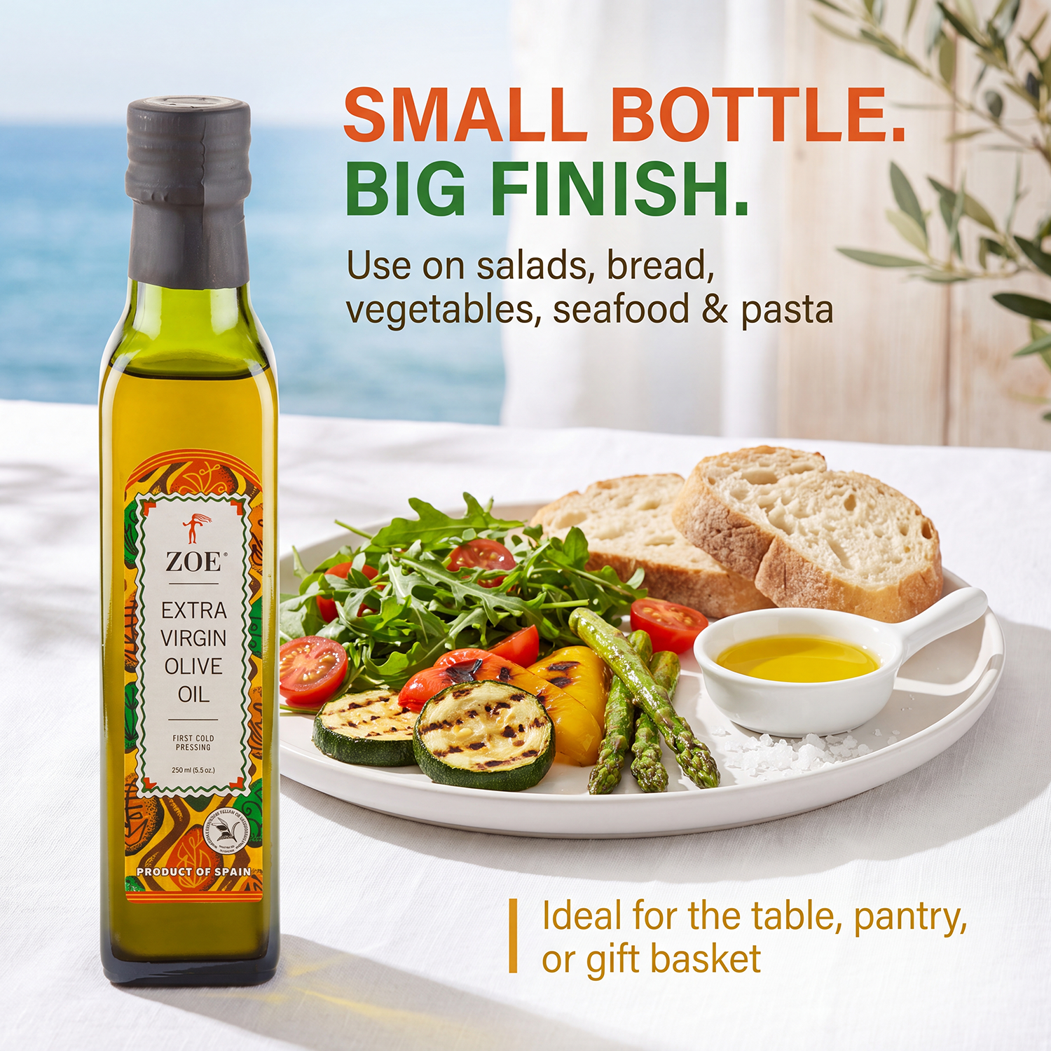 ZOE EVOO 250ml bottle, size detail