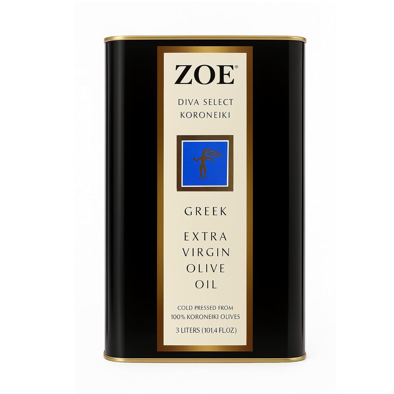 ZOE Diva Select Greek EVOO 3L black tin, hero pack shot