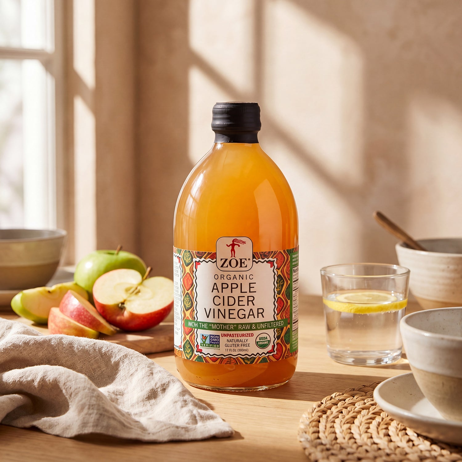 ZOE Organic Apple Cider Vinegar, lifestyle shot