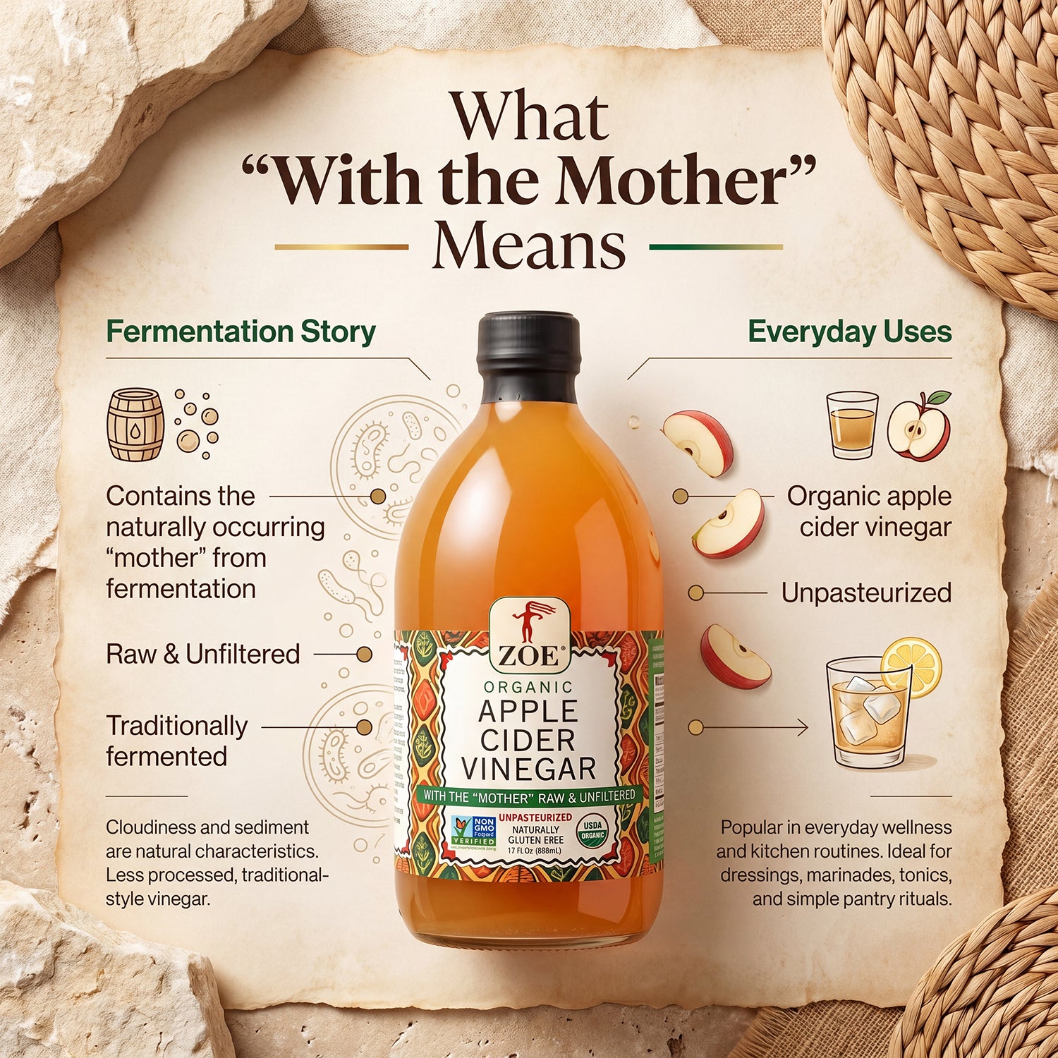 ZOE Apple Cider Vinegar, why the mother matters infographic