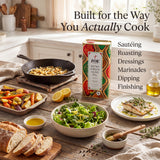 ZOE EVOO 1L tin, built for the way you cook infographic