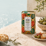ZOE Organic EVOO 740ml tin, coastal lifestyle shot