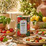 ZOE Organic EVOO 740ml tin, garden table lifestyle shot