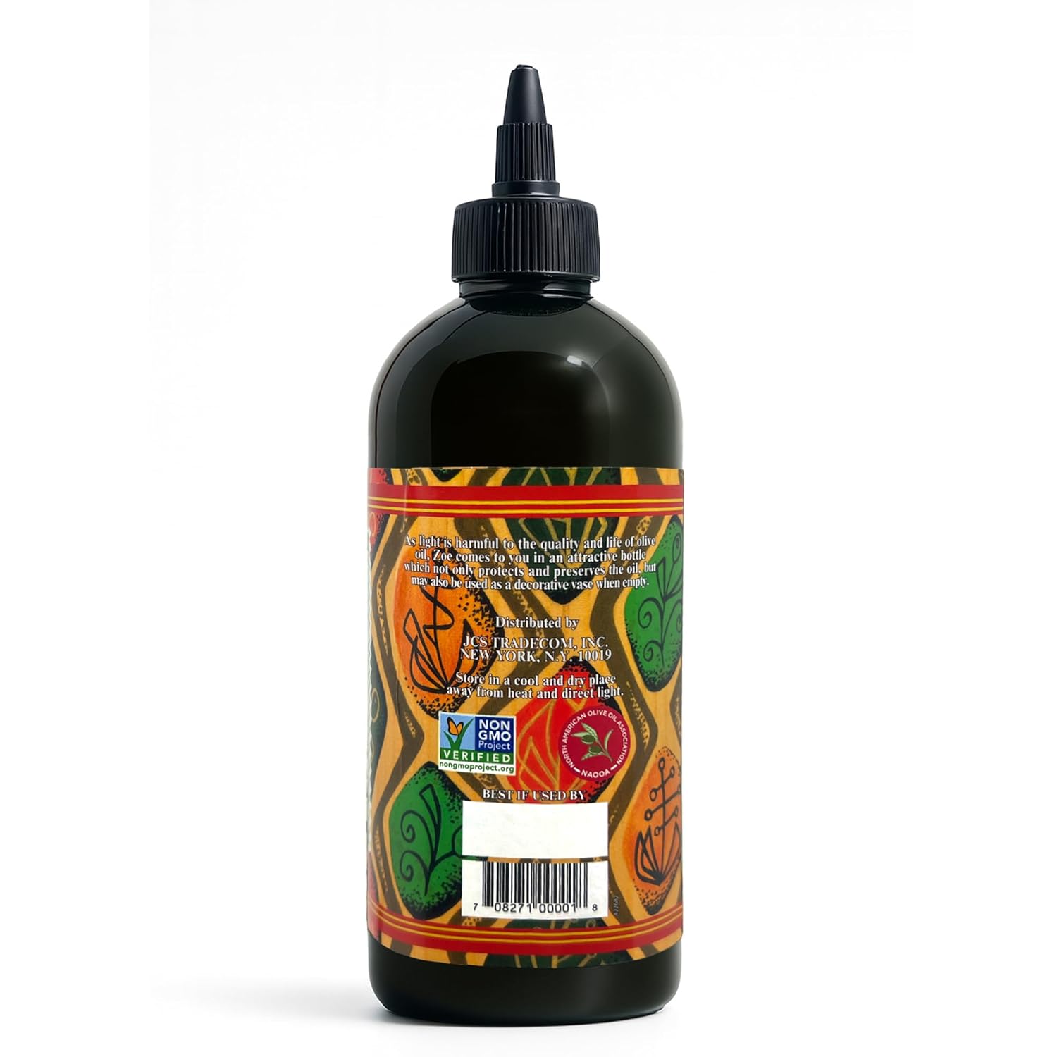 ZOE Squeeze Bottle, side label with certifications