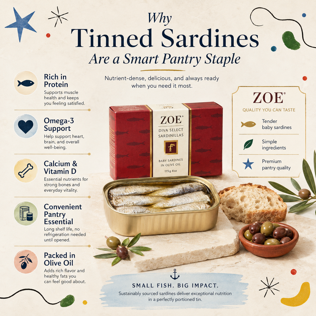 ZOE Diva Select Baby Sardinillas in Olive Oil